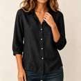 thumbnail image 6 of Qulqfy Women's Blouses 3/4 Sleeve Cotton Fall Solid Dressy Tunic Pleat Collared Black Button Up Vintage Womens Tops M, 6 of 6