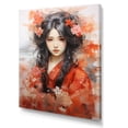 thumbnail image 2 of Designart "Japan Woman Landscape in Watercolor III" Fashion Canvas Wall Art - Glam Red Woman Asian Entryway Wall Art Print, 2 of 6