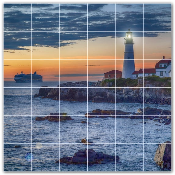 Picture-Tiles.com: Lighthouse Ceramic Tile Wall Mural WAL500831-66M. 36"W x 36"H using (36) 6" x 6" Ceramic Tiles-Satin Finish
