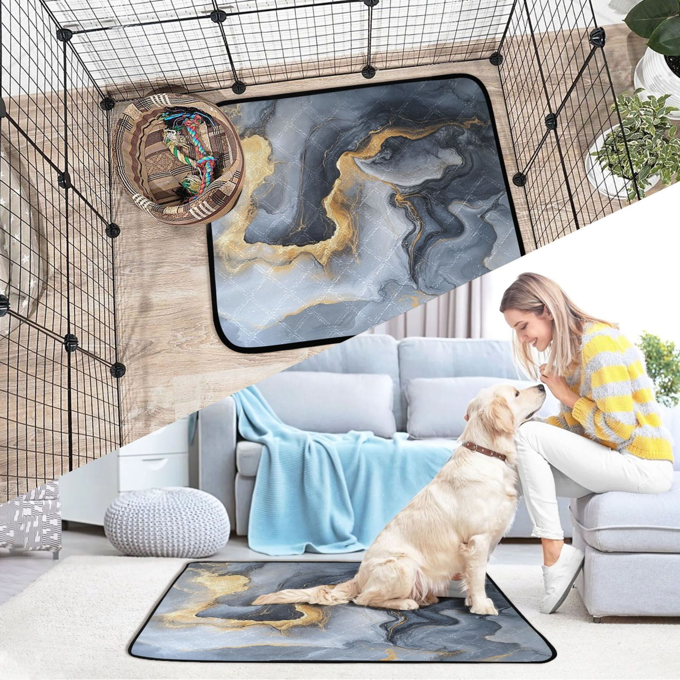 Qxltty Gilt Gray Patterns Cat litter Pads Pet Set of 3 Diaper Mats Center Anti-leakage Layer Absorbent Soft and Comfortable
