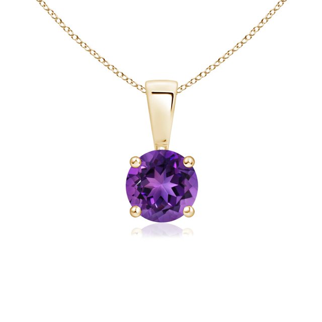 Angara Collier en Améthyste Naturelle - Pendentif Solitaire Rond en Améthyste avec Broches en Or Jaune 14K pour Femmes