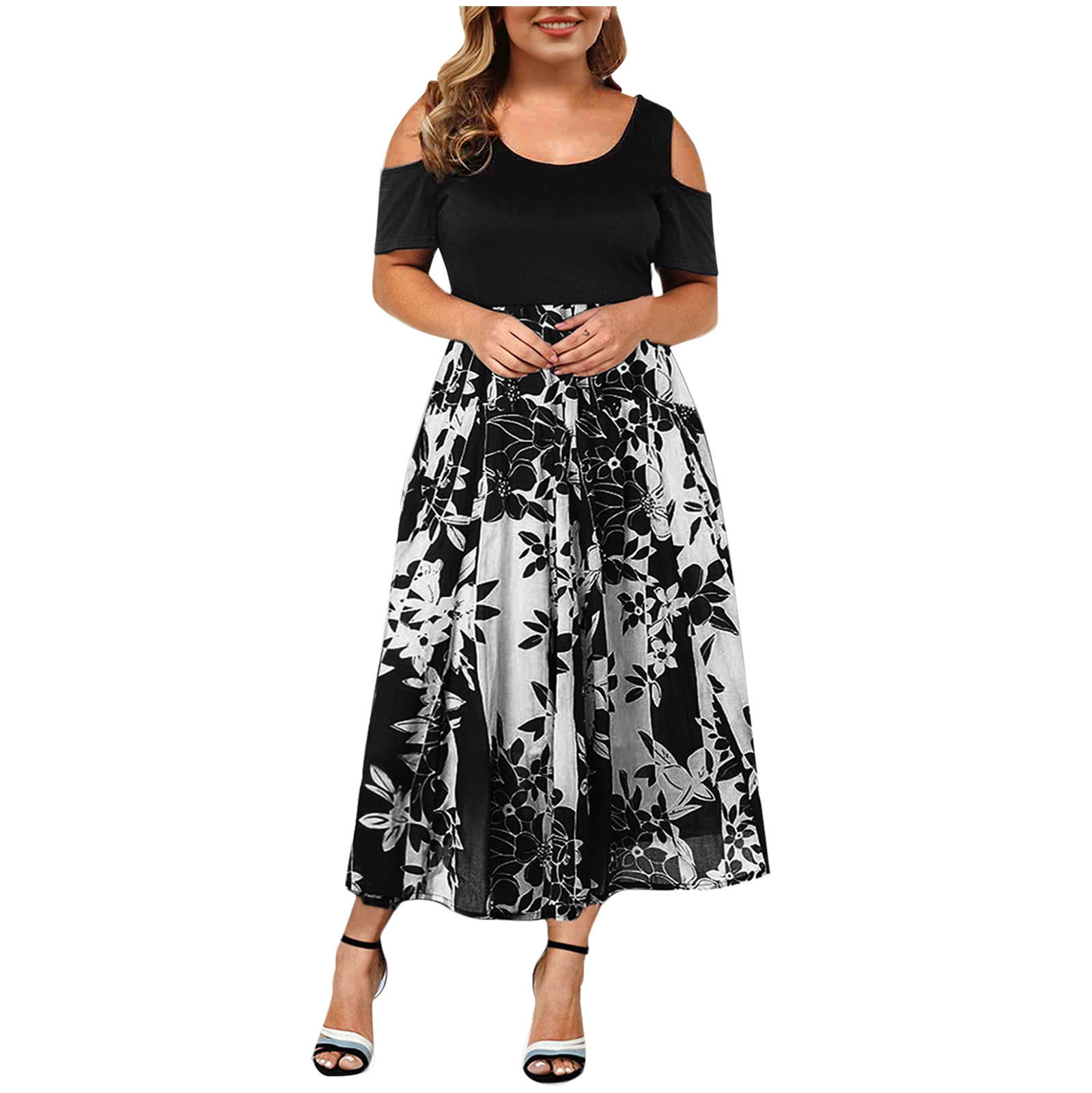Mchoice Plus Size Summer Dresses for Women Sexy O-Neck Strapless Draw ...