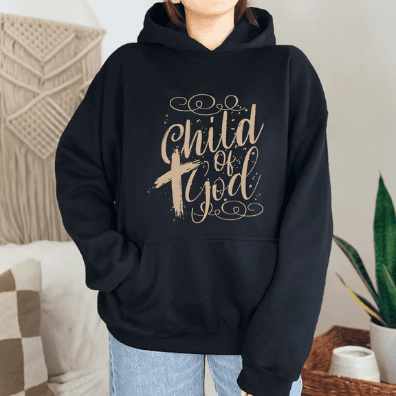 Child Of God Brown Letter Print Tops for Women & Men Inspirational Faith Based Sweatshirts Long Sleeve Christian Hoodie Casual Trendy Pullover for Holiday Black,S