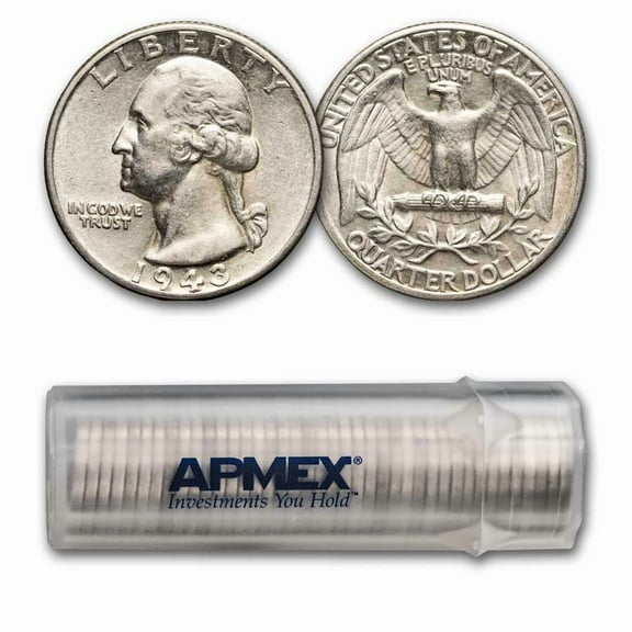 1943 Washington Quarter 40-Coin Roll Avg Circ