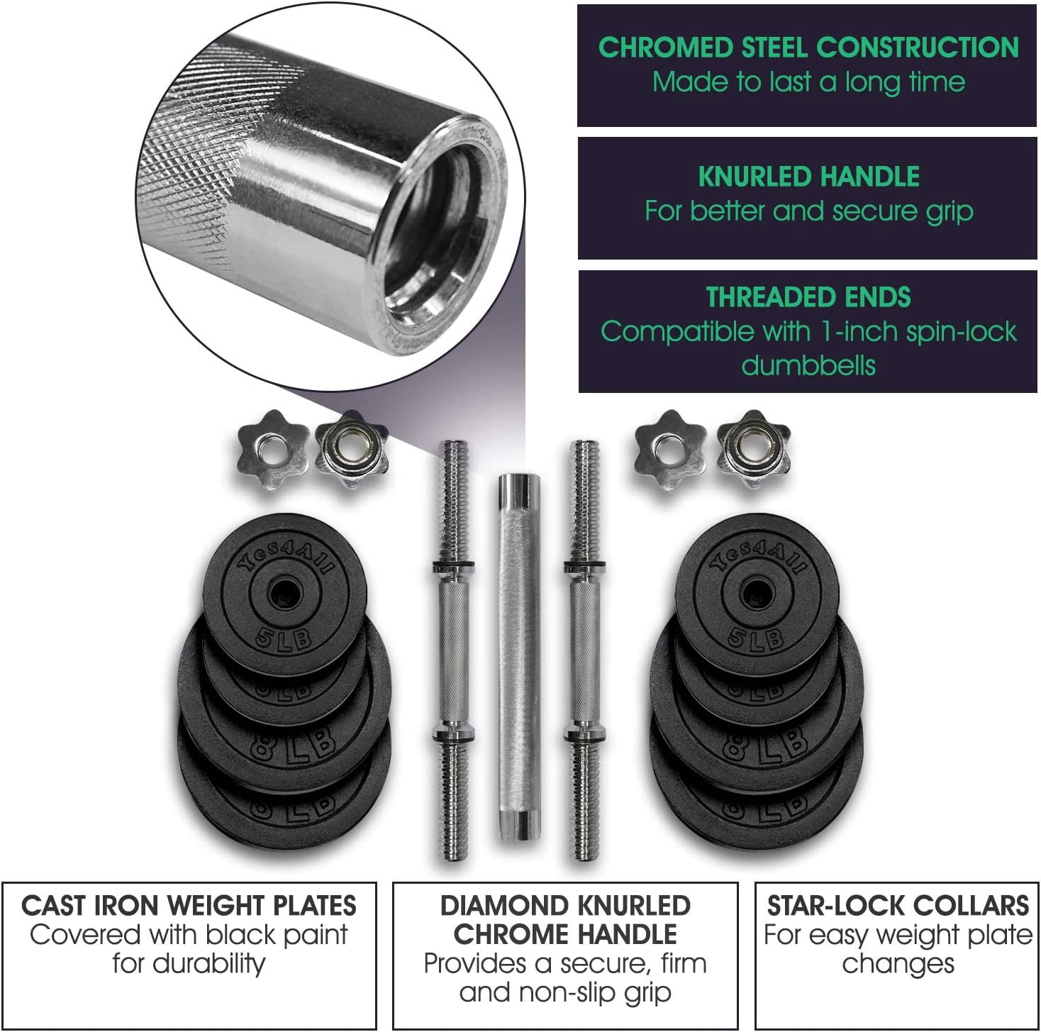 Yes4All 60 lbs Adjustable Dumbbell (30 lbs x 2 pcs) + Dumbbell Bar Connector, Combo/Set