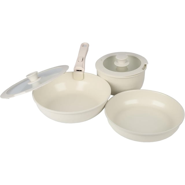 Juego de 6 de Ollas y Sartenes Antiadherentes de Cerámica, Batería de Cocina Ceramica con Mango Extraíble y Tapa, Compatible con Todas Las Estufas, Seguro para Lavavajillas y Horno