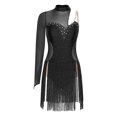 thumbnail image 3 of Oyolan Women's Ballroom Dance Outfit One Shoulder Fringed Tango Salsa Latin Dance Dress Black L, 3 of 5
