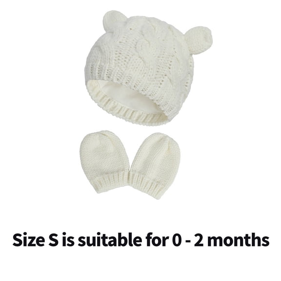 TELOLY 2026 New Baby Hats Knitted Suit Newborn Hats Cute Little Ears Baby Mittens S White for Newborns Baby Showers Winter Outings Photo Shoots Daily Wear Gift Sets