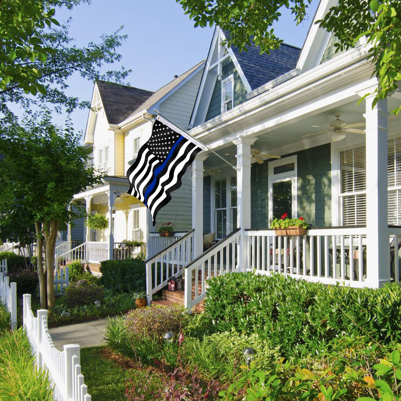 Thin Blue Line Flag for Outdoor - Embroidered Stars Police Flag, Heavy Duty Back The Blue Banner with 2 Brass Grommets for Law Enforcement Support, All-Weather Nylon