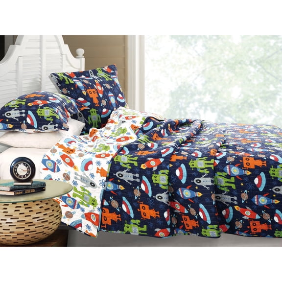 Greenland Home Fashions Robots In Space Quilt Set