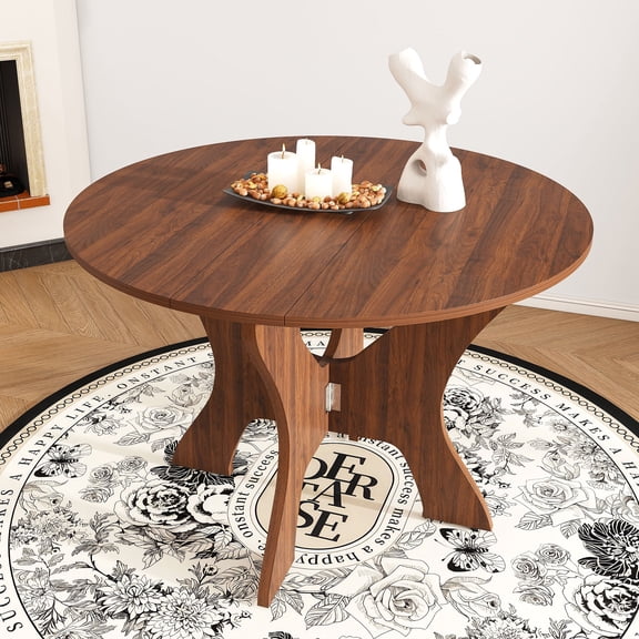Folding Dining Table, Legahome 43" Round Kitchen Table for 4, Space Saving Foldable Wooden Dining Table, Compact Expandable Dinner Table for for Small Spaces, Apartment & Dining Room, Walnut