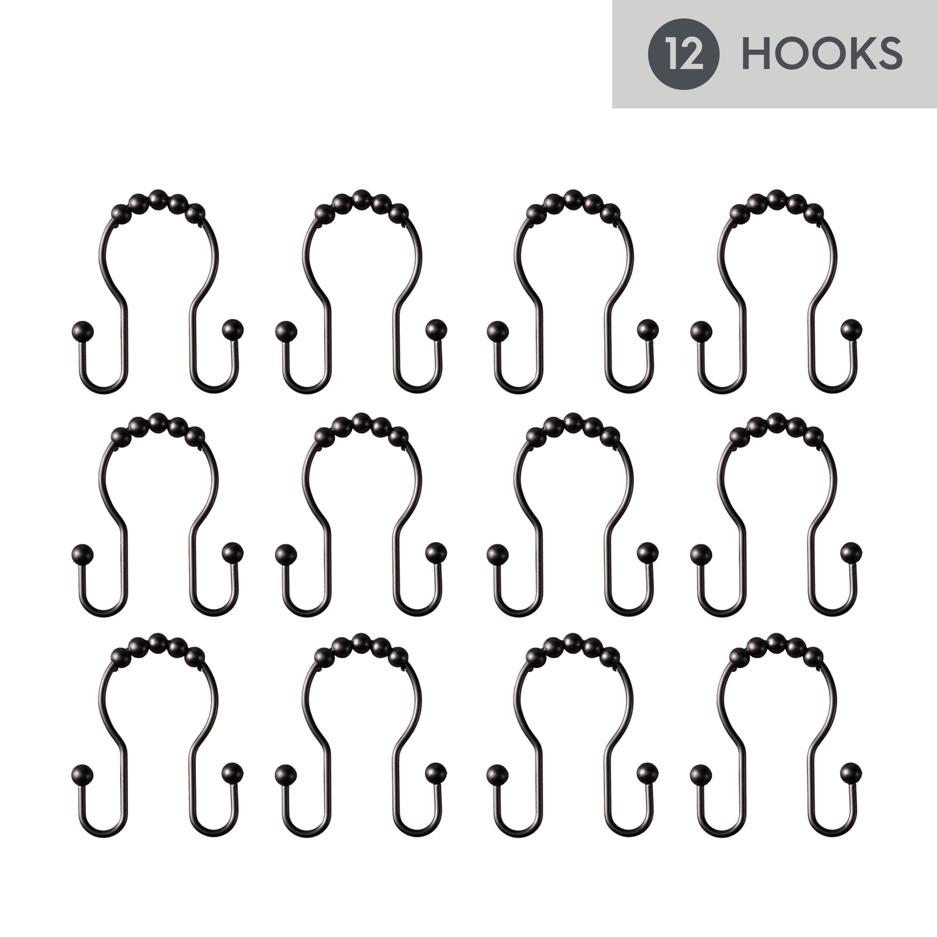 Better Homes & Gardens Rustproof Stainless Steel Double Easy Glide Shower Hooks, Matte Black, 12