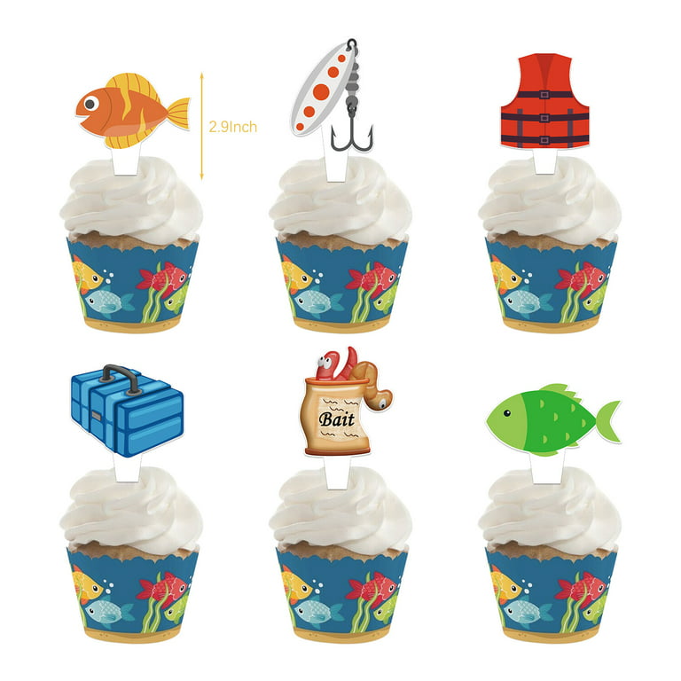 Go Fishing Theme Birthday Party Decoration Fish Print Balloon Kit Banner Cake Topper for Kids Birthday Party Supplies, Size: One size, Red