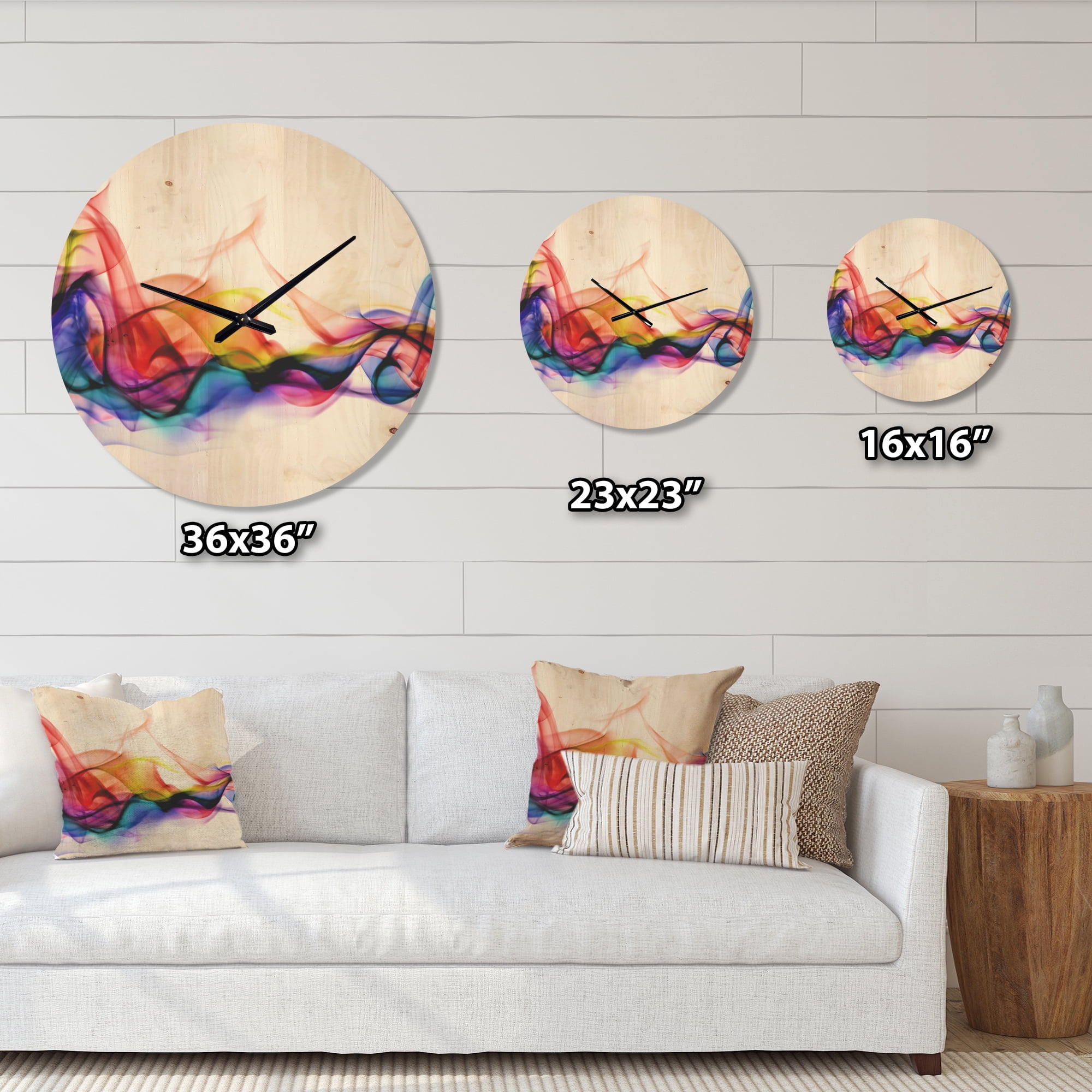 Designart 'Abstract Red Blue and Gold Smoke ' Modern Wood Wall Clock