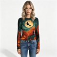 thumbnail image 3 of SHIXINCHIL Halloween Shirts Women Long Sleeve Crewneck Tops Cute Printed Stretch Ribbed Knit Tees Slim Fitted Holiday Festival Blouses Multicolor M, 3 of 8
