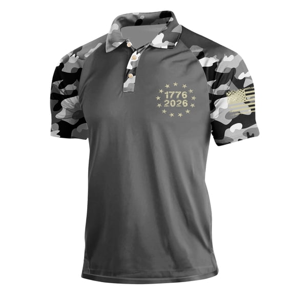 Homeyce 250 Anniversary Usa Polo Shirt Mens Short Sleeve Freedom Usa Flag Golf Shirts 4th Of July Independence Day Vintage Polo Tshirt Button Down 250 Years Of Liberty Patriotic Golf Shirts,Gray 3XL