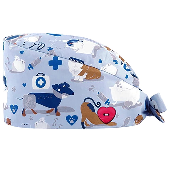 Skpblutn Sun Hat Fashion Printed Button Workcasual Unisex Scrub Caps White