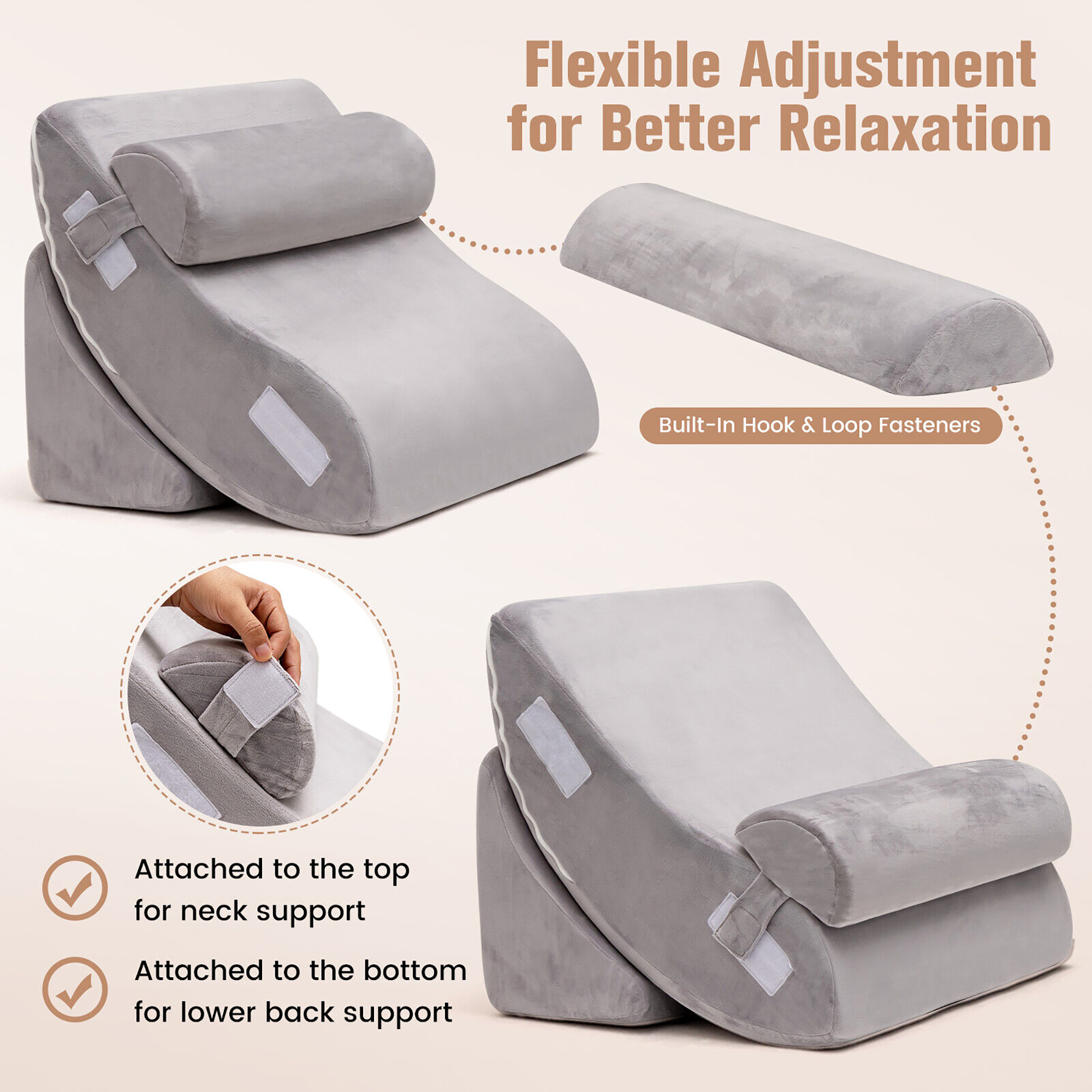 Gymax 6PCS Orthopedic Bed Wedge Pillow Set Post Surgery Memory
