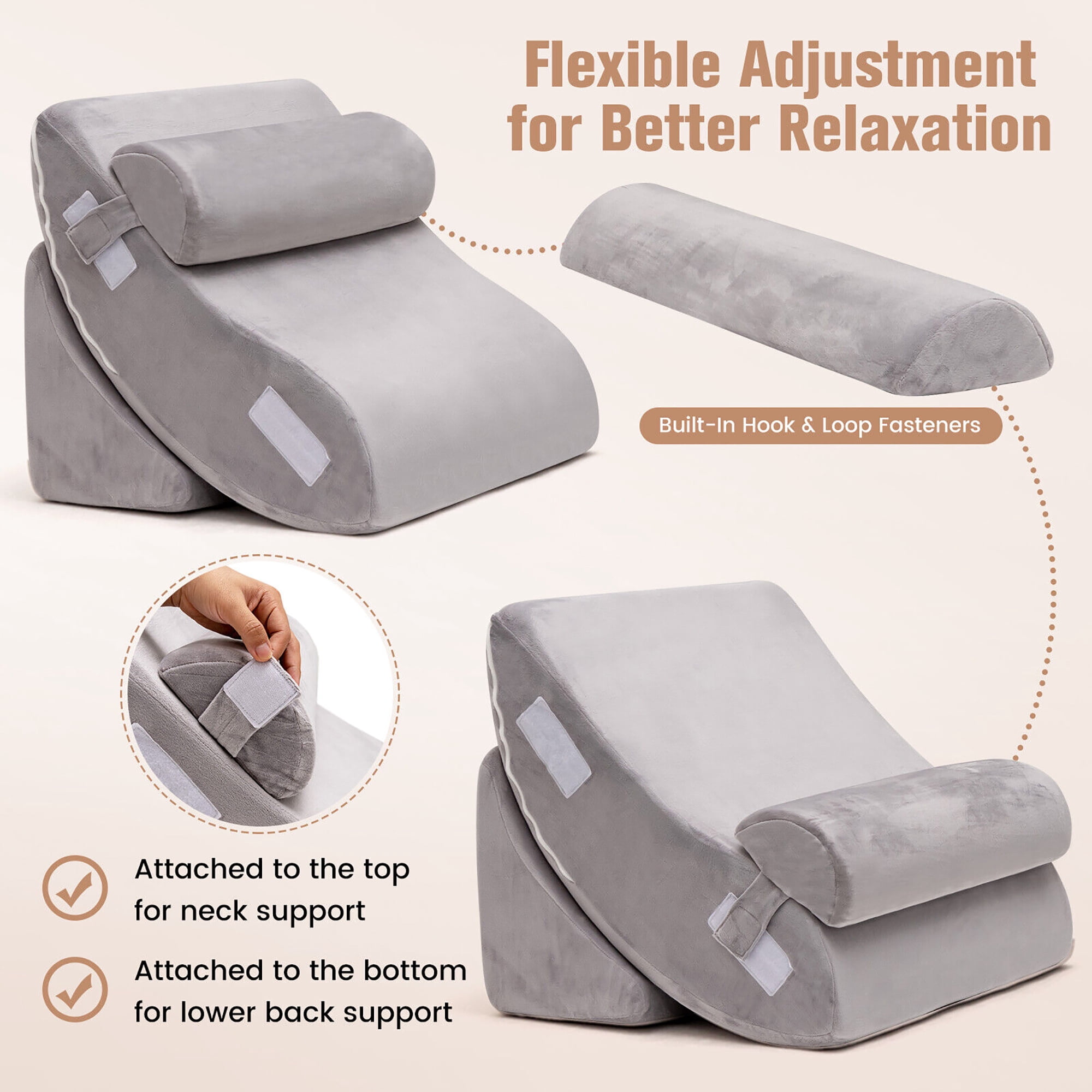 Gymax 4PCS Orthopedic Bed Wedge Pillow Set Post Surgery Memory Foam for Back Neck Leg