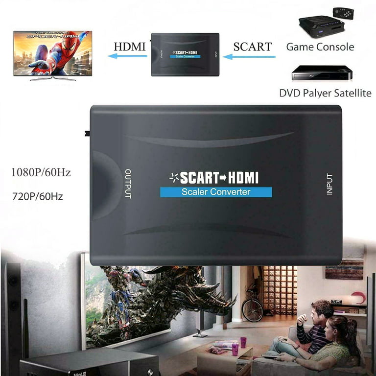 Scart to HDMI Converter Video Audio Upscale Adapter PAL/NTSC Video Scaler Scart to HDMI Digital Analog Converter for HDTV DVD Sky Box STB for