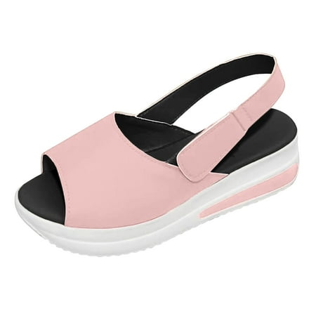 

iOPQO Women s casual shoes Women s Fashion Casual Peep Toe Platforms Wedges Beach Sandals Sport Shoes Leisure Fish Mouth Beach Pink 41