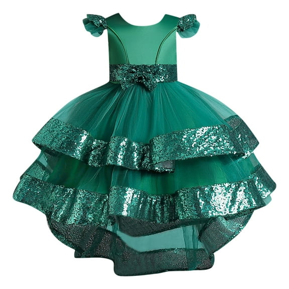 Generic Children Gown Toddler Kids Girl Dress Summer Sleeveless Bowknot Flower Princess Dresses Catwalk Performance Dress for Wedding Birthday Holiday Party Gowns(8-9 Years,Green)