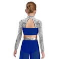 thumbnail image 2 of renvena Girls Long Sleeve Lyrical Dance Crop Top Sequins Backless Rhinestones Press Button Jazz Hip Blue 16, 2 of 5