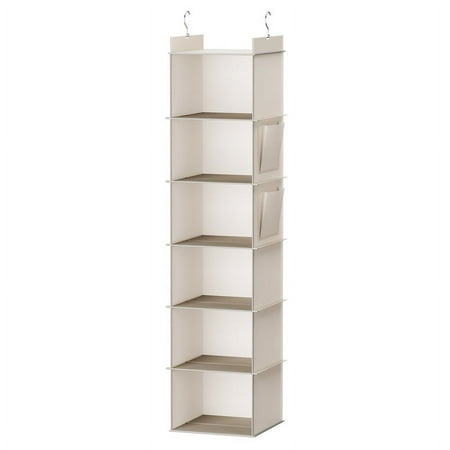 YOUDENOVA Hanging Closet Organizer, 6-Shelf Cloth Hanging Storage with Side Pockets,Beige