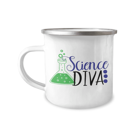 Children Coffee Mug, Science Diva, School Kid Coffee Mug, Kids Mug-12 oz Stainless Steel Enamel Finish White Camper Coffee Mug