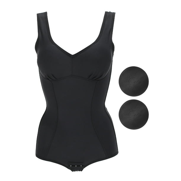 LLC Women Waist Trainer Tummy Control Bodysuit Slimming Body Shapewear with  Bra (Black) L 