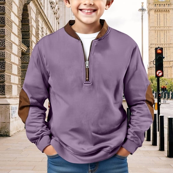 GiLiling Boys Vintage Western Quarter Zip Pullover Fleece Jacket Sweatshirt Long Sleeve Casual Outdoor Fall Warm Country Top (Purple, 4-5 Years)