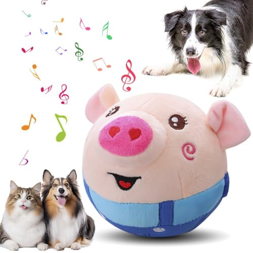Active Moving Pet Plush Toy,Upgrade Interactive Dog Toys Talking Moving Dog Ball Toy Washable Cartoon Pig Plush Sound Electronic Herding Ball for Dogs Shake Bounce Boredom Talking Toys (Blue Pig Sm)