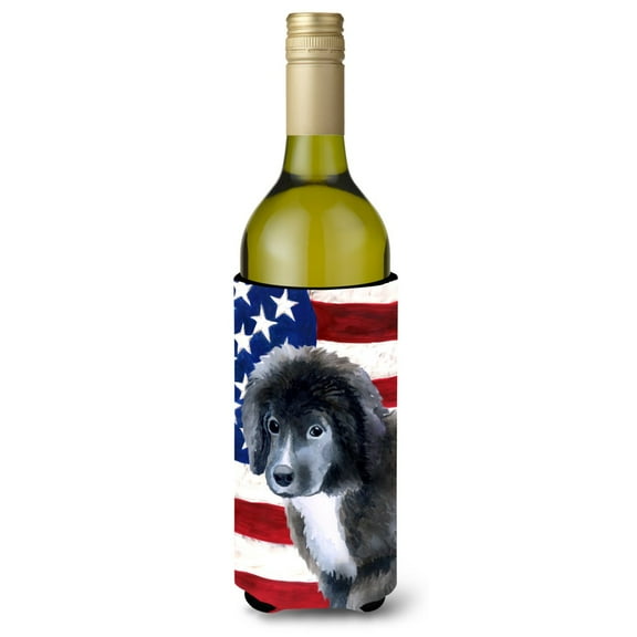 Carolines Treasures BB9699LITERK Newfoundland Puppy Patriotic Wine Bottle Beverge Insulator Hugger  Wine Bottle