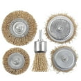 thumbnail image 1 of 5pcs Wire Brush Drill Attachment Set Brass Coated for Cleaning Rust Hex Shank Fits Impact Driver, 1 of 5