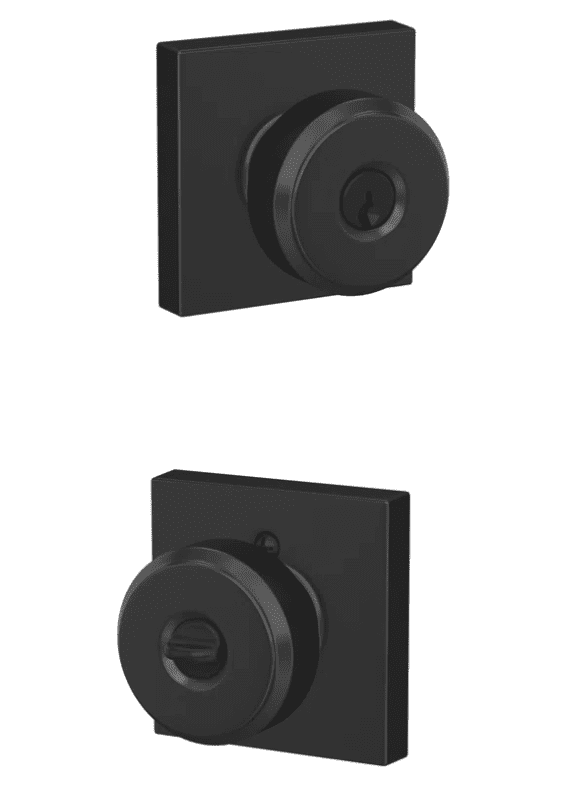 Bowery Matte Black Keyed Entry Door Knob with Collins Trim