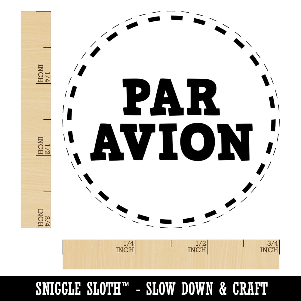 Par Avion Air Mail Dashed Circle Text Self-Inking Rubber Stamp Ink Stamper - Black Ink - Small 3/4 Inch