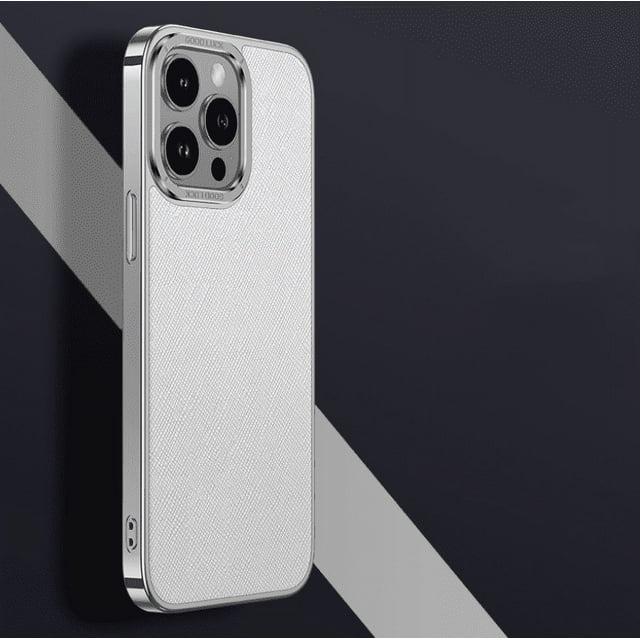 Phone Case for Iphone 14 15 plus pro max Cross grain genuine leather phone case