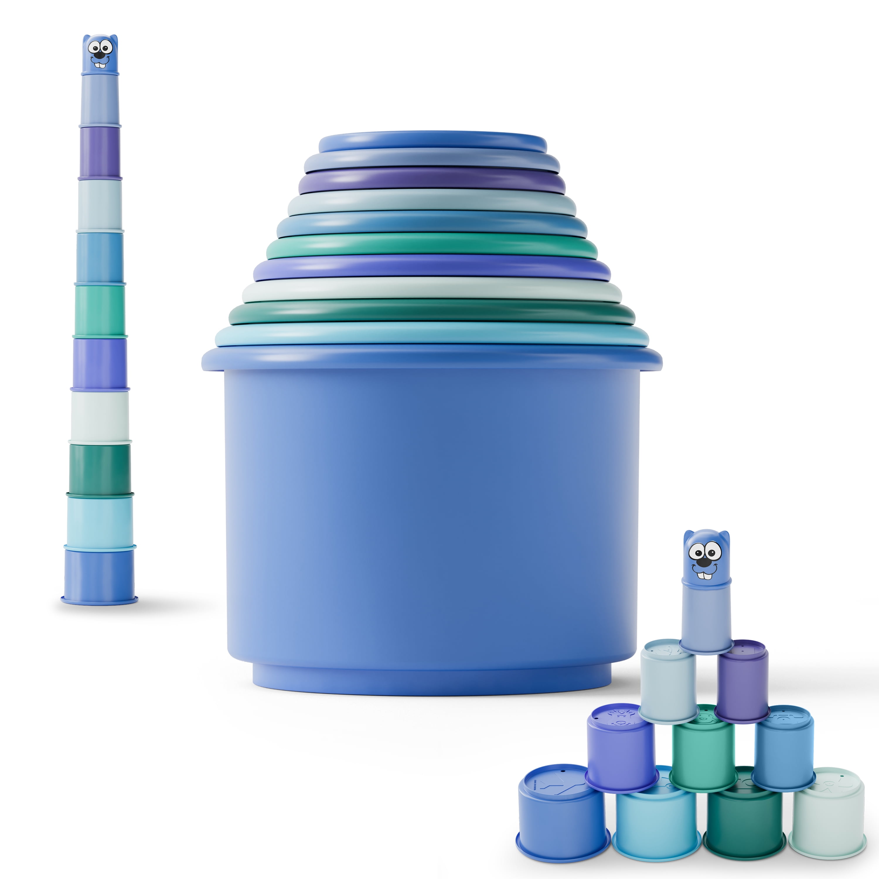 KIDSTHRILL Stacking Cups Set of 11 Blue Modern Design, Baby boy Toys