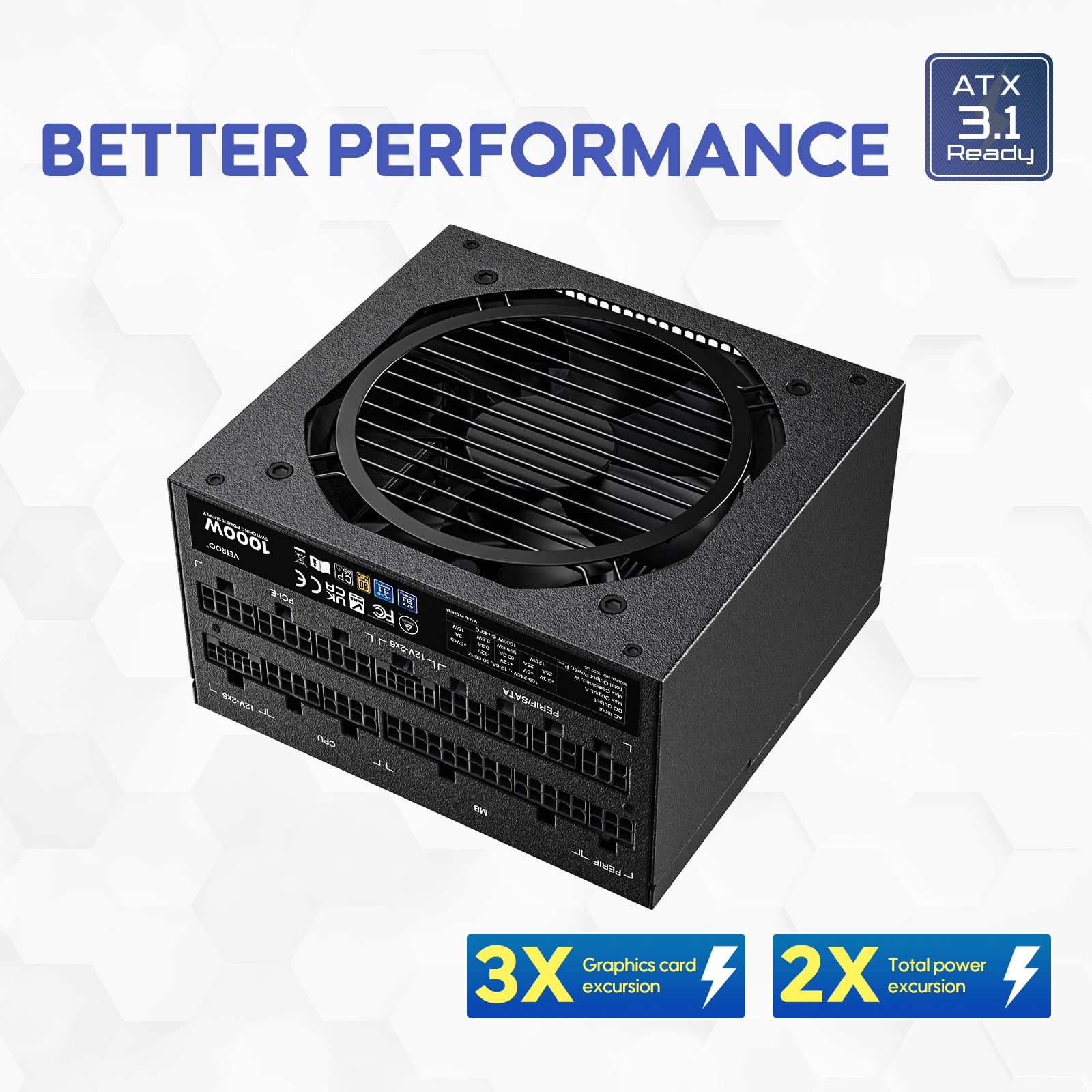 Vetroo 1000W ATX Computer Power Supply with Dual PCIe 5.1, 80 Plus Gold, Full Modular