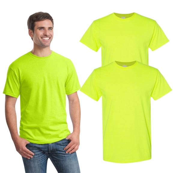 Gildan High Visibility Unisex Safety T-Shirt 100% Cotton Hi Vis Construction Work Shirts (Safety Green 2 Pack, L)
