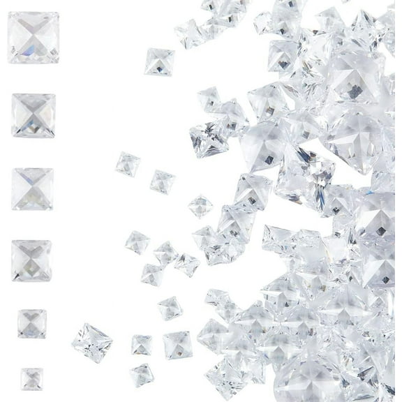 200pcs 6 Size Square Cubic Zirconia Cabochons Loose CZ Stones Faceted Cabochons Flatback Rhinestone Diamante Gems
