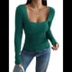 thumbnail image 3 of Camisas de Larga para Mujer, Cuello Cuadrado, Tops Cortos de Punto Acanalado, Conjuntos de Otoño, Ropa de Moda Verde S, 3 of 10