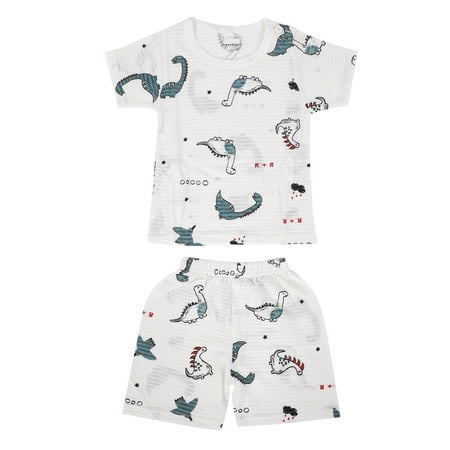 

Baby Summer Clothes Set Short Sleeve T‑Shirt Short Pants Breathable Absorb Sweat Pajamas SuitDinosaur 120cm