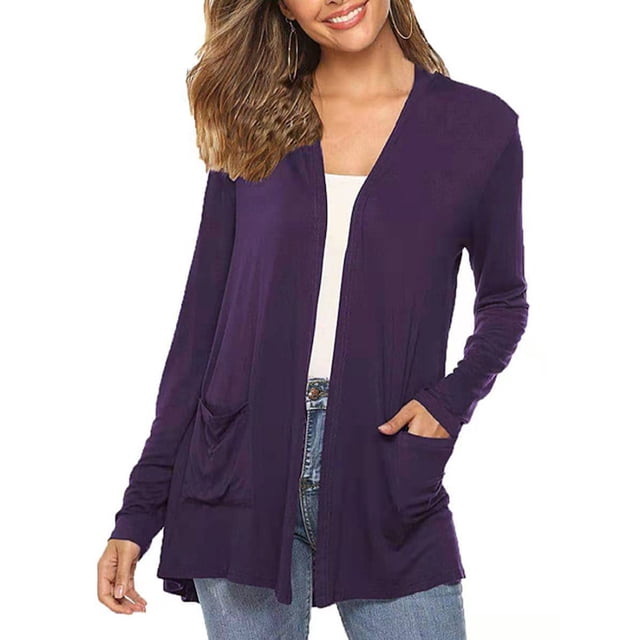 Jumpingount Abrigo de otoño de punto de manga larga de color sólido para mujer Prendas para la parte del cuerpo Violeta S Jumpingount AP003365-26