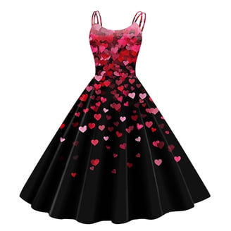 Valentines Dress for Women Sleeveless Midi Dress Round Neck A-Line Vintage  Valentine Heart Print Party Dresses Royal Blue L