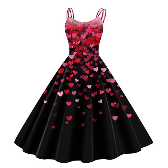 Women's Valentines Dress Retro Sleeveless Spaghetti Strap Party Dress 2026 Trendy Swing A-Line Flare Dresses Hot Pink S