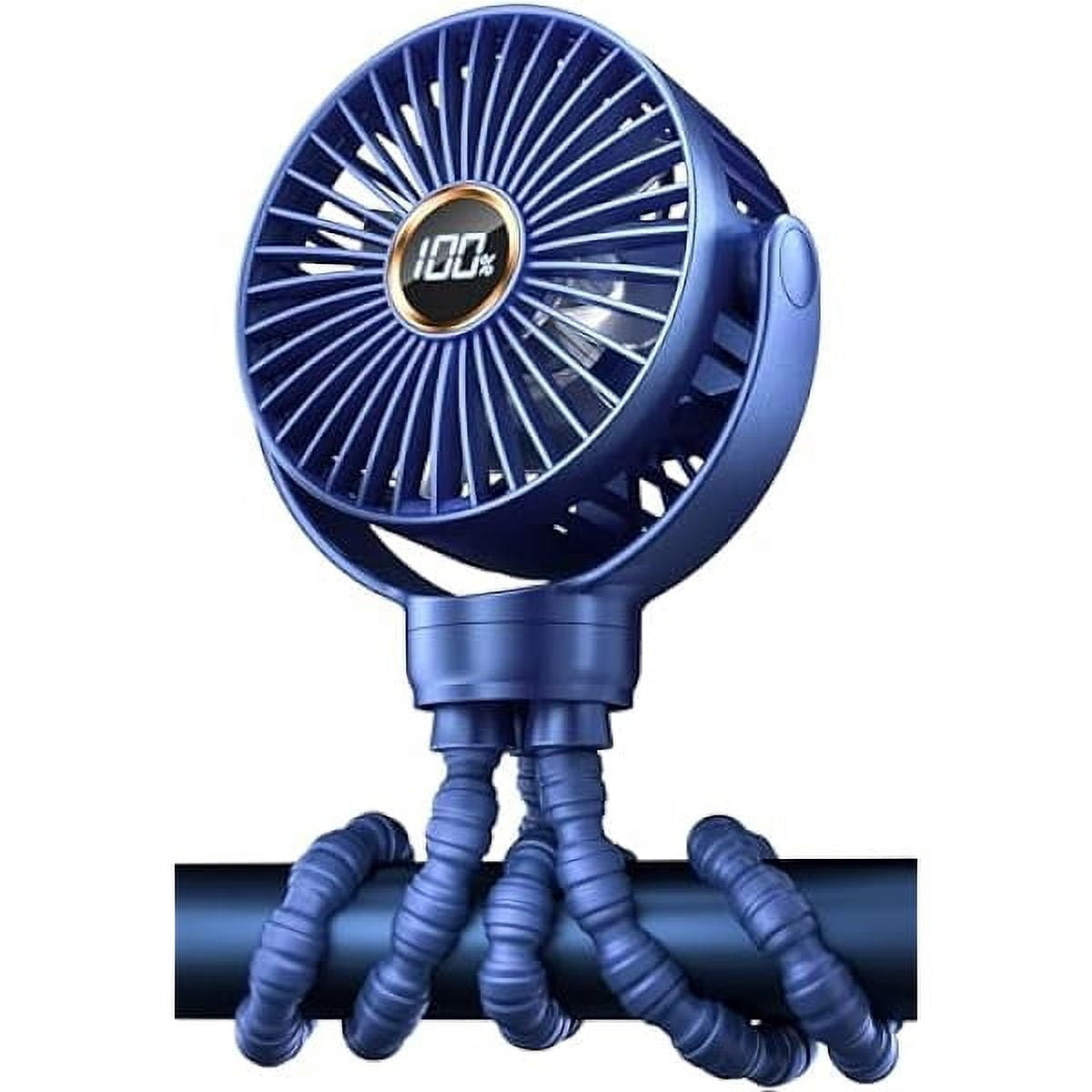 Portable Baby Stroller Fan, Mini Baby Fan Clip on Fan, LED Display, 360 Rotate Flexible Tripod, Rechargeable Small Personal Handheld Fan Cooling Desk Fan for Car Seat Crib Treadmill Travel