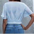 thumbnail image 4 of JGGSPWM Women's Flutter Sleeve Chiffon Wrap V-Neck Trendy Crop Blouses Dot Summer Dressy Tops Light blue S, 4 of 4