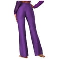 thumbnail image 2 of Xnihocha Women's Modern Dance Pants Disco Party Trousers Elastic High Waist Sequin Bell Bottom Trousers Purple XL, 2 of 5