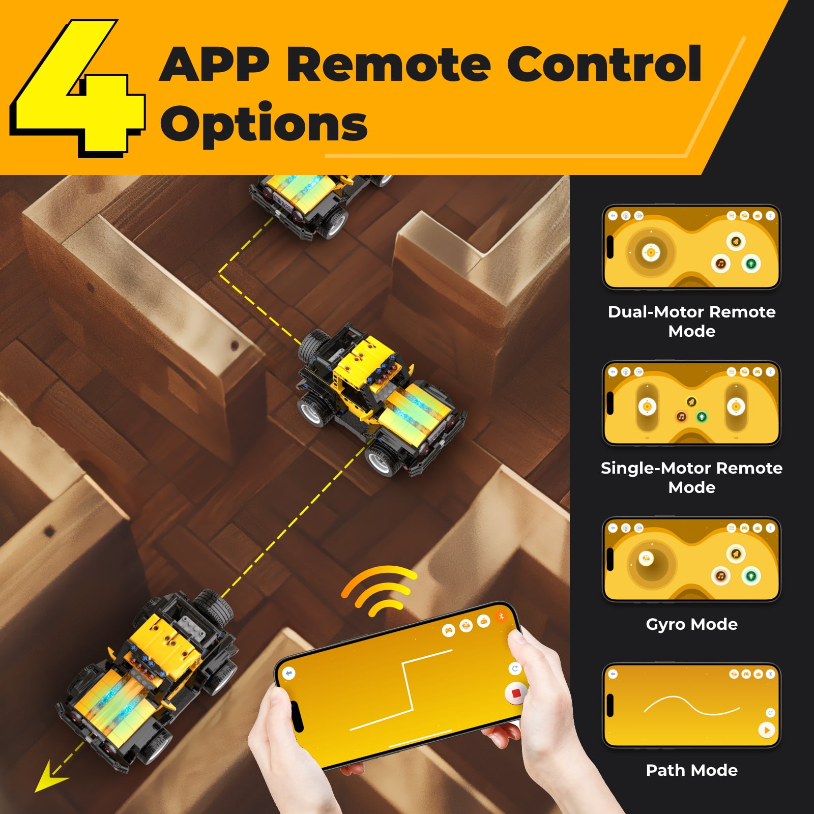 Apitor Robot R 4-in-1 Robot Building Kit with Storage Box, APP Remote Control STEM Coding Toys, Educational Gifts for Boys Girls Kids Ages 6-12, 4 Control Modes (300 Pieces)